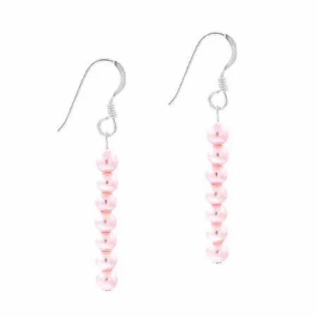 Sterling Silver 4mm Simulated Pink Pearl 6 Bead Dangle Earrings - Grocery