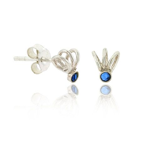 Sterling Silver Blue Rhinestone Swirl Mini Stud Earrings - Grocery