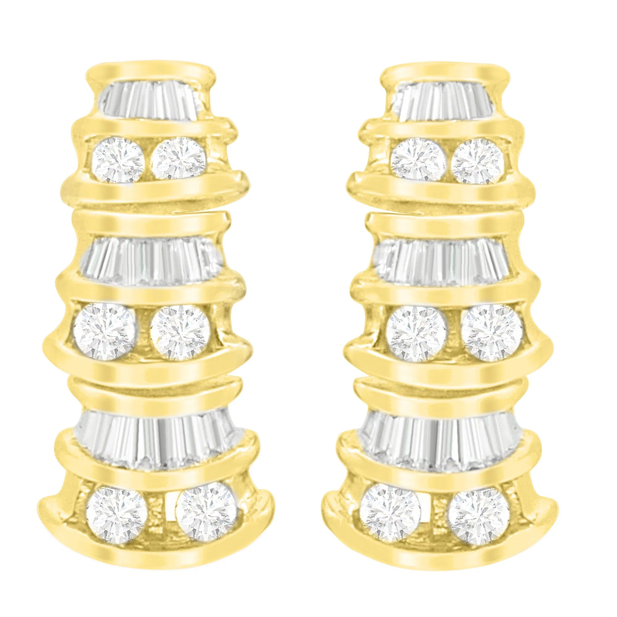 14K Yellow Gold Round and Baguette-Cut Diamond Earrings (7/8 cttw, H-I Color, SI2-I1 Clarity) - Grocery