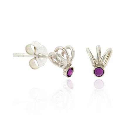 Sterling Silver Purple Rhinestone Swirl Mini Kid Stud Earrings - Grocery