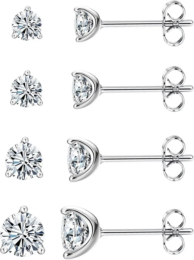 Sterling Silver Cubic Zironic Stud Earrings For Women Men Round Sparkle CZ Studs Set Hypoallergenic Piercing Cartilage Tragus Helix Stud Earrings - Grocery