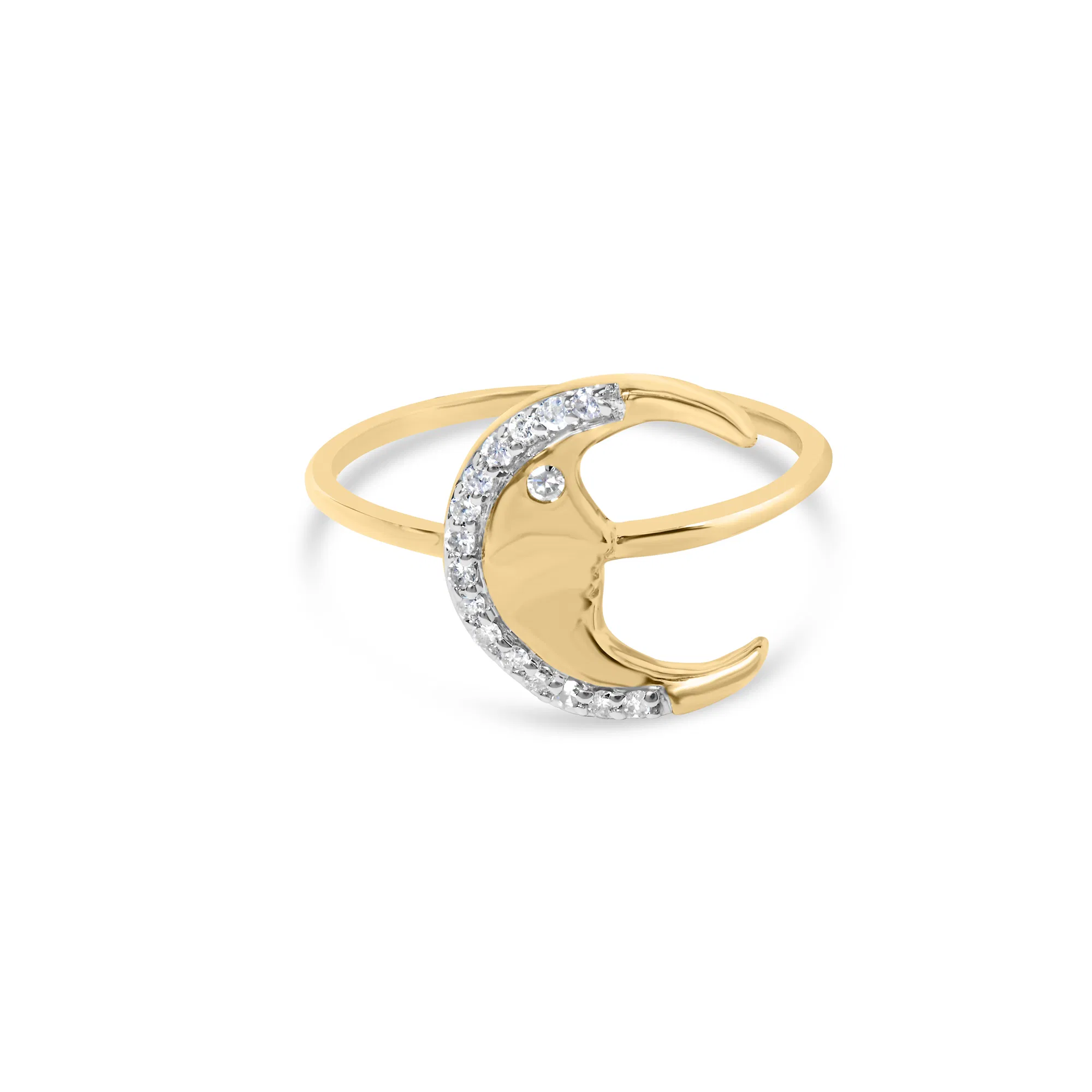 10K Yellow Gold 1/10 Cttw Diamond Crescent Moon Ring (I-J Color, I1-I2 Clarity) - Grocery