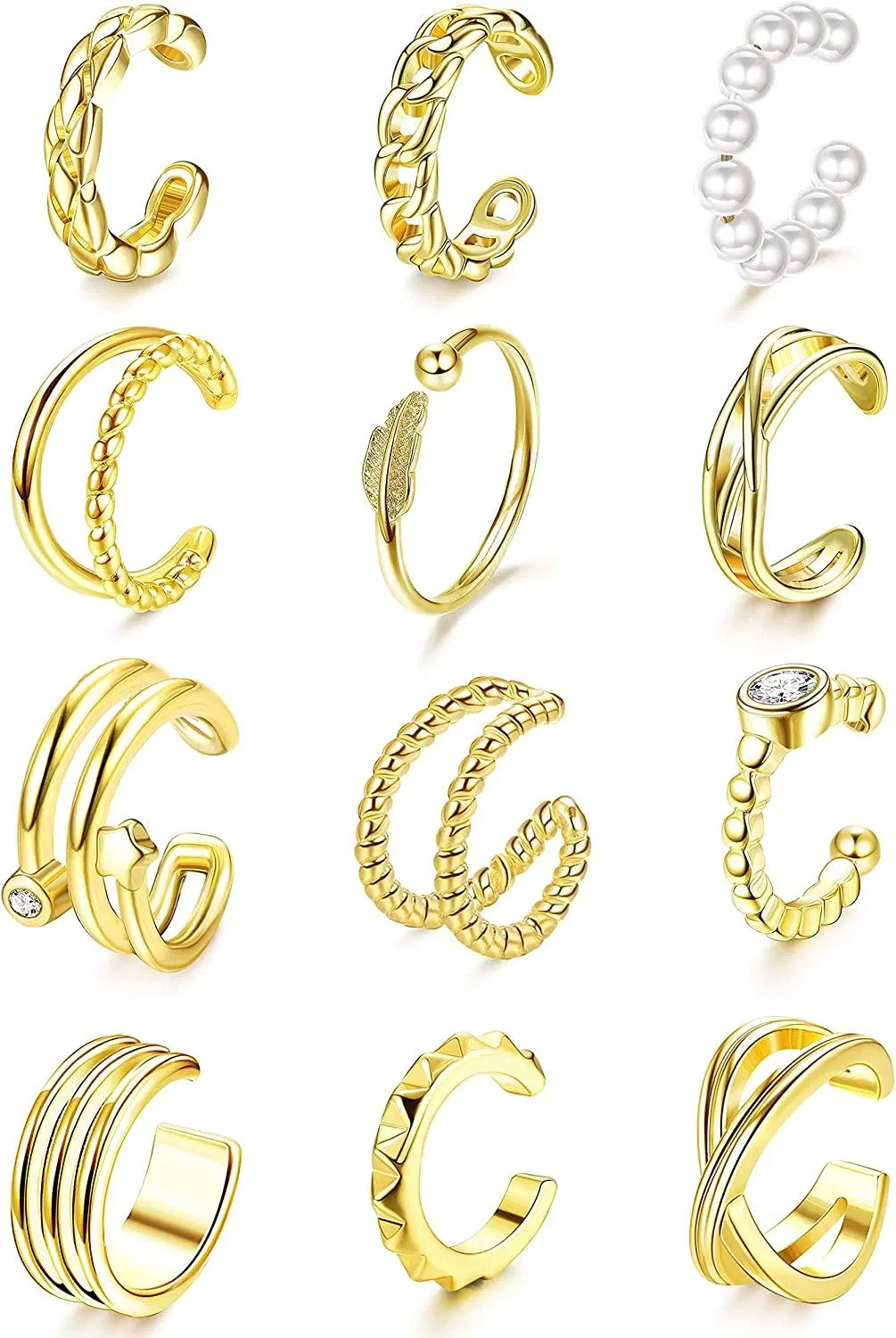 Pcs Gold Plated Ear Cuffs For Non Pierced Ears Fake Helix Cartilage Earrings Adjustable Ear Cuff Earrings For Women - Grocery
