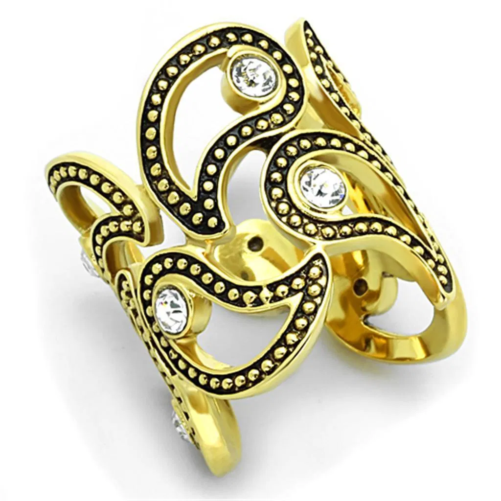 TK1506 - IP Gold(Ion Plating) Stainless Steel Ring with Top Grade Crystal in Clear - Grocery