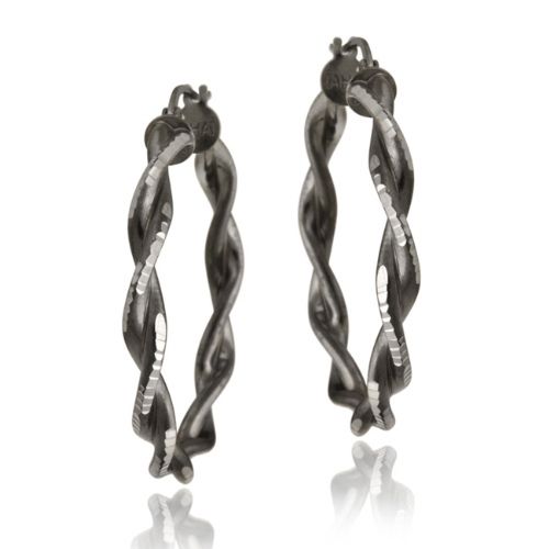 Black Rhodim Overlay Sterling Silver 30mm Twist Hoop Earrings - Grocery