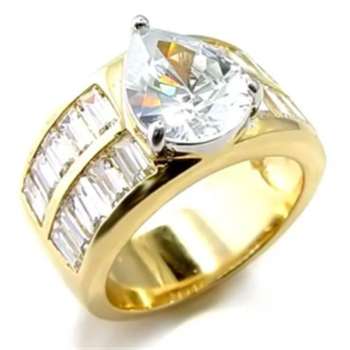 6X015 - Gold+Rhodium Brass Ring with AAA Grade CZ in Clear - Grocery