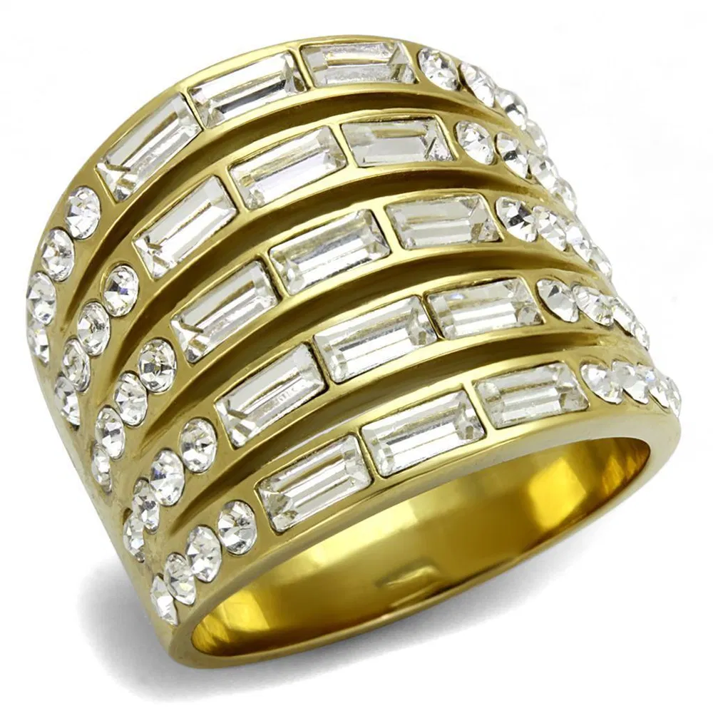TK2362 - IP Gold(Ion Plating) Stainless Steel Ring with Top Grade Crystal in Clear - Grocery