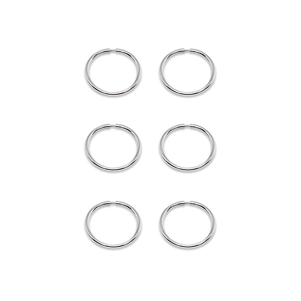14K White Gold Tiny Endless 10mm Round Thin Unisex Hoop Earrings, Set of 3 Pairs - Grocery
