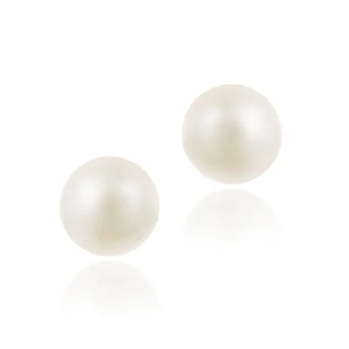 18K Gold over Sterling Silver Freshwater Cultured White Pearl Stud Earrings, 10-10.5mm - Grocery