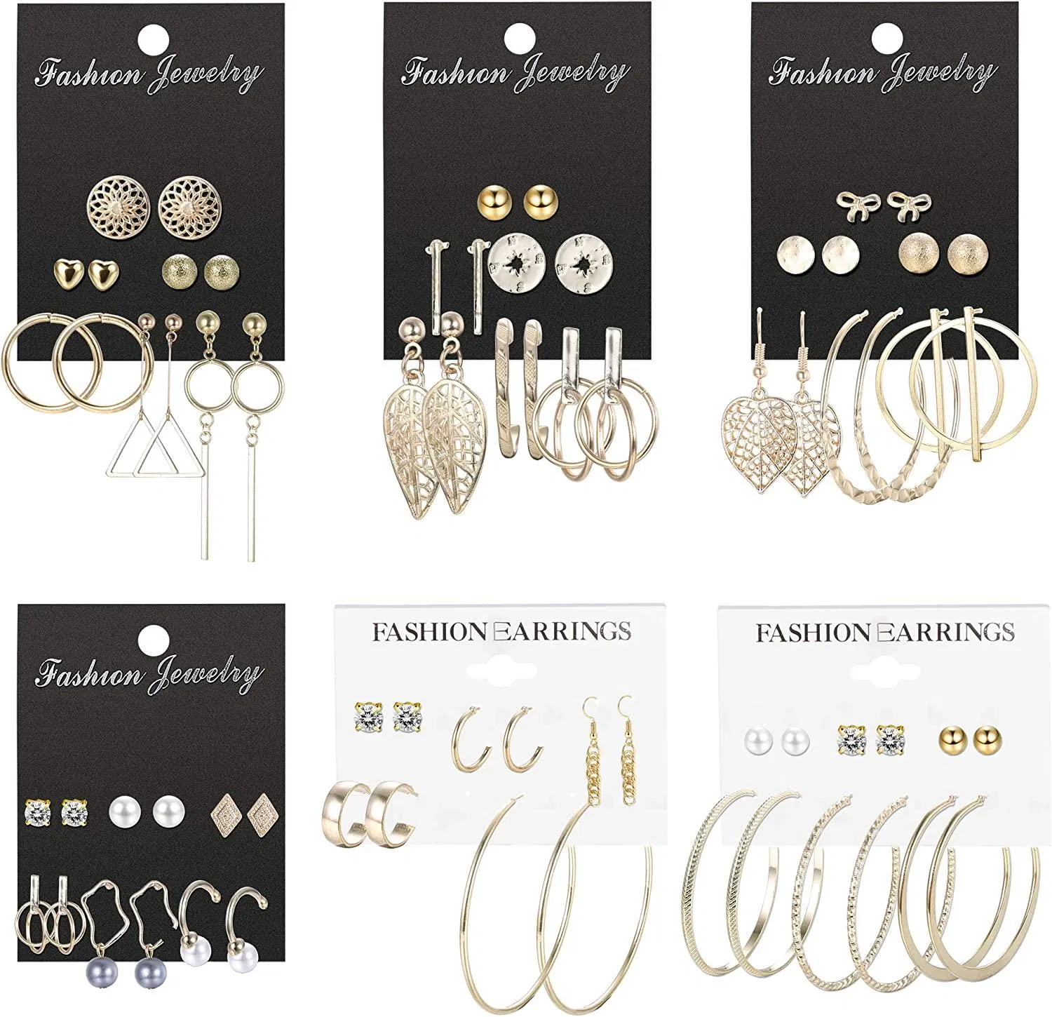 35 Pairs Stud Hoop Earrings Set for Women Assorted Multiple Crystal Dangle Drop Earrings Set - Grocery