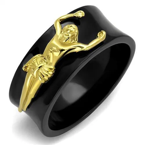 TK2240 - IP Gold+ IP Black (Ion Plating) Stainless Steel Ring with No Stone - Grocery