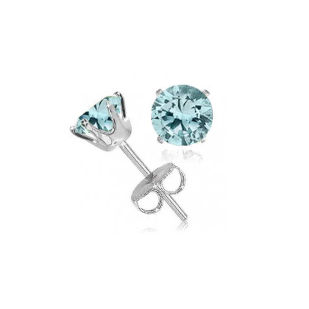 Sterling Silver 2ct Simulated Aquamarine Stud Earrings, 6mm - Grocery