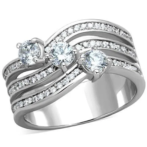 TK1683 - High polished (no plating) Stainless Steel Ring with AAA Grade CZ in Clear - Grocery