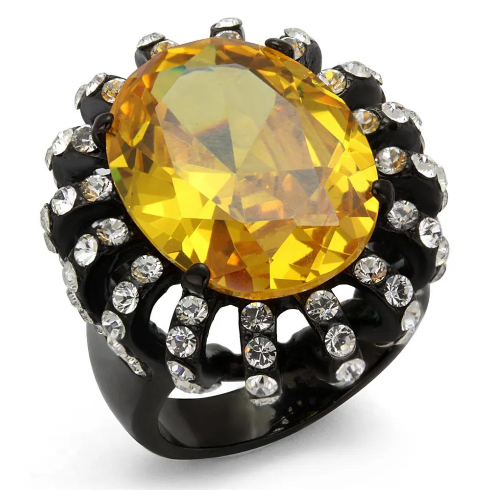 TK2346 - IP Black(Ion Plating) Stainless Steel Ring with AAA Grade CZ in Topaz - Grocery