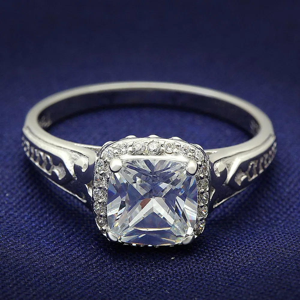 TS019 - Rhodium 925 Sterling Silver Ring with AAA Grade CZ in Clear - Grocery