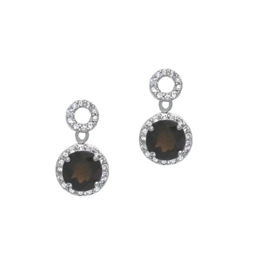 Sterling Silver 2.4 CT. Smokey Quartz and CZ Circle Dangle Earrings - Grocery
