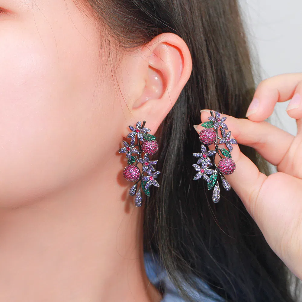 Stereoscopic Fruit And Flower Micro-inlaid Zircon Earrings - Grocery