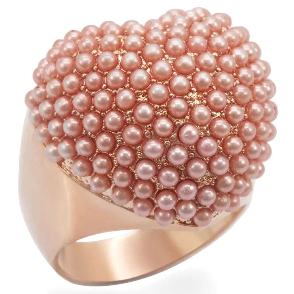 1W059 - Rose Gold Brass Ring with Synthetic Pearl in Rose - Grocery