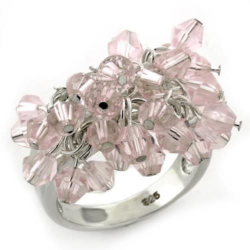 LOAS1141 - High-Polished 925 Sterling Silver Ring with Synthetic Acrylic in Light Rose - Grocery
