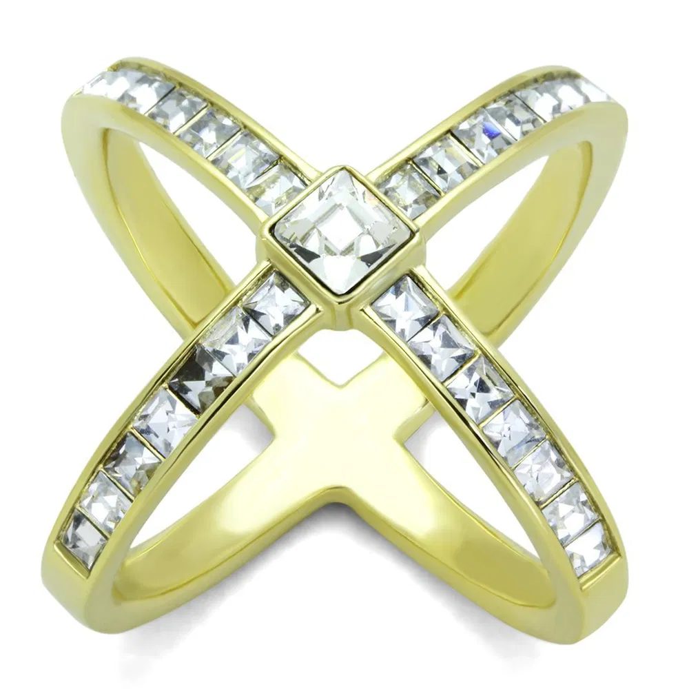 TK1726 - IP Gold(Ion Plating) Stainless Steel Ring with Top Grade Crystal in Clear - Grocery