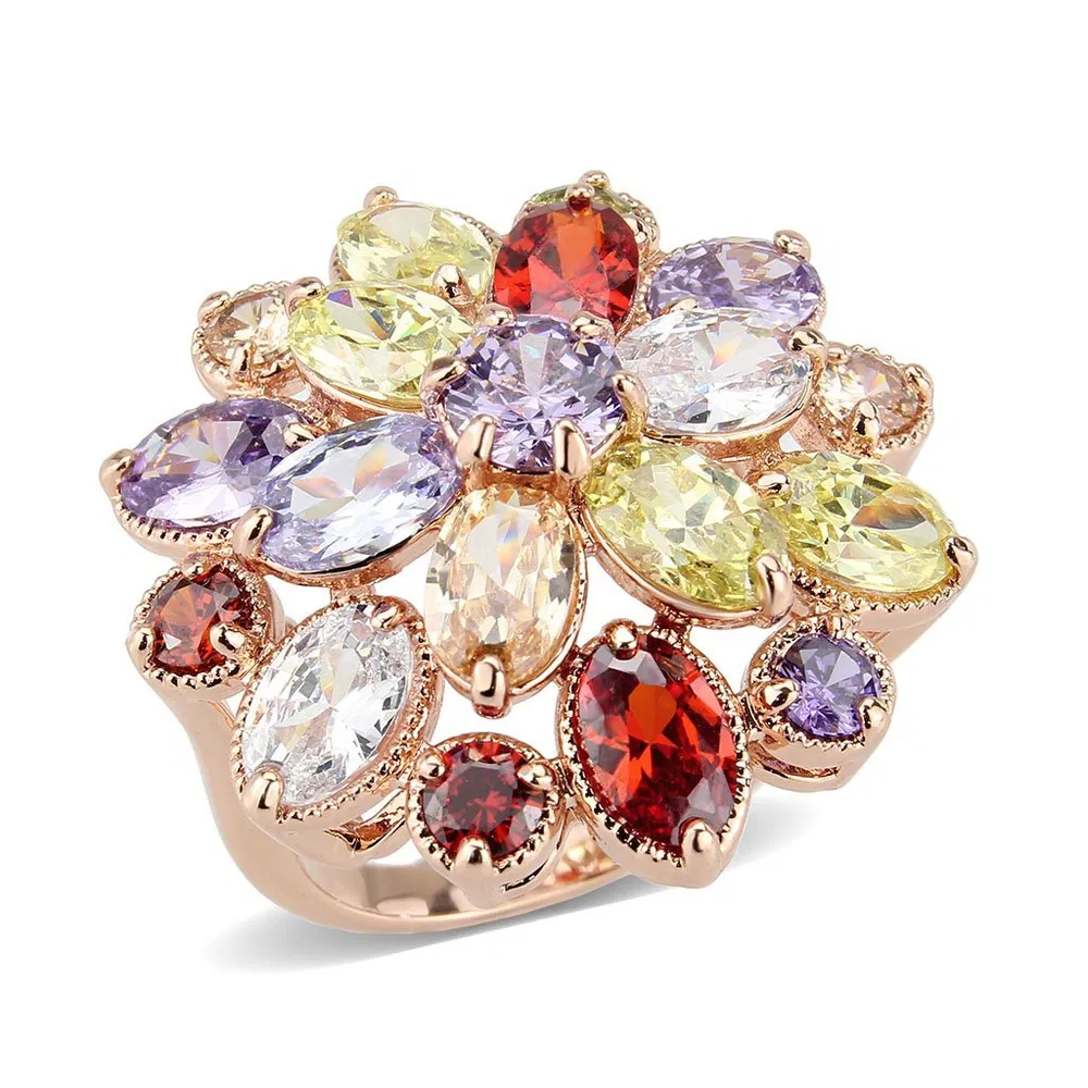 3W1603 - Rose Gold Brass Ring with AAA Grade CZ in MultiColor - Grocery