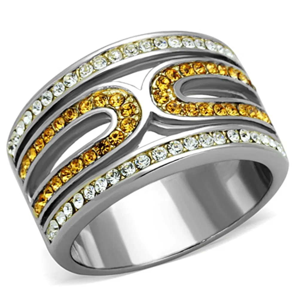 TK1555 - Two-Tone IP Gold (Ion Plating) Stainless Steel Ring with Top Grade Crystal in Topaz - Grocery