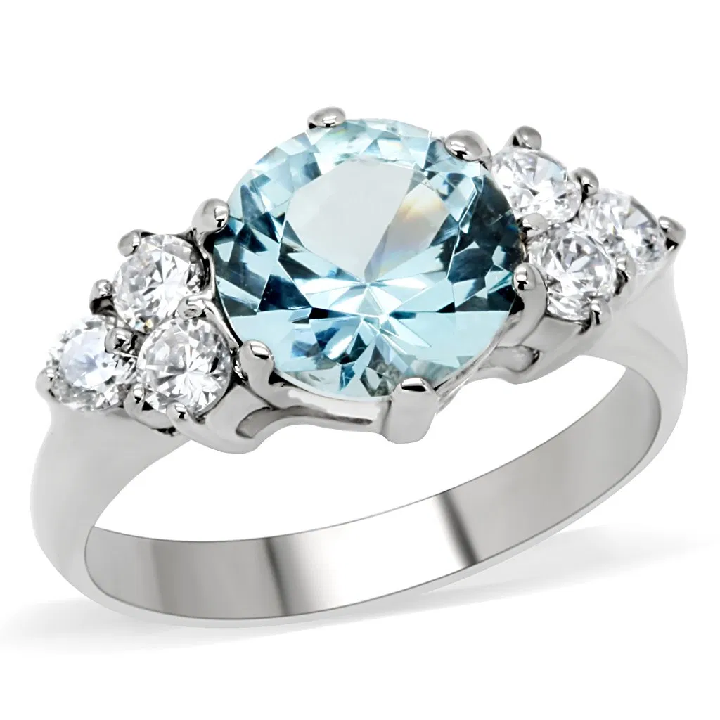 TK179 - High polished (no plating) Stainless Steel Ring with Synthetic Spinel in London Blue - Grocery