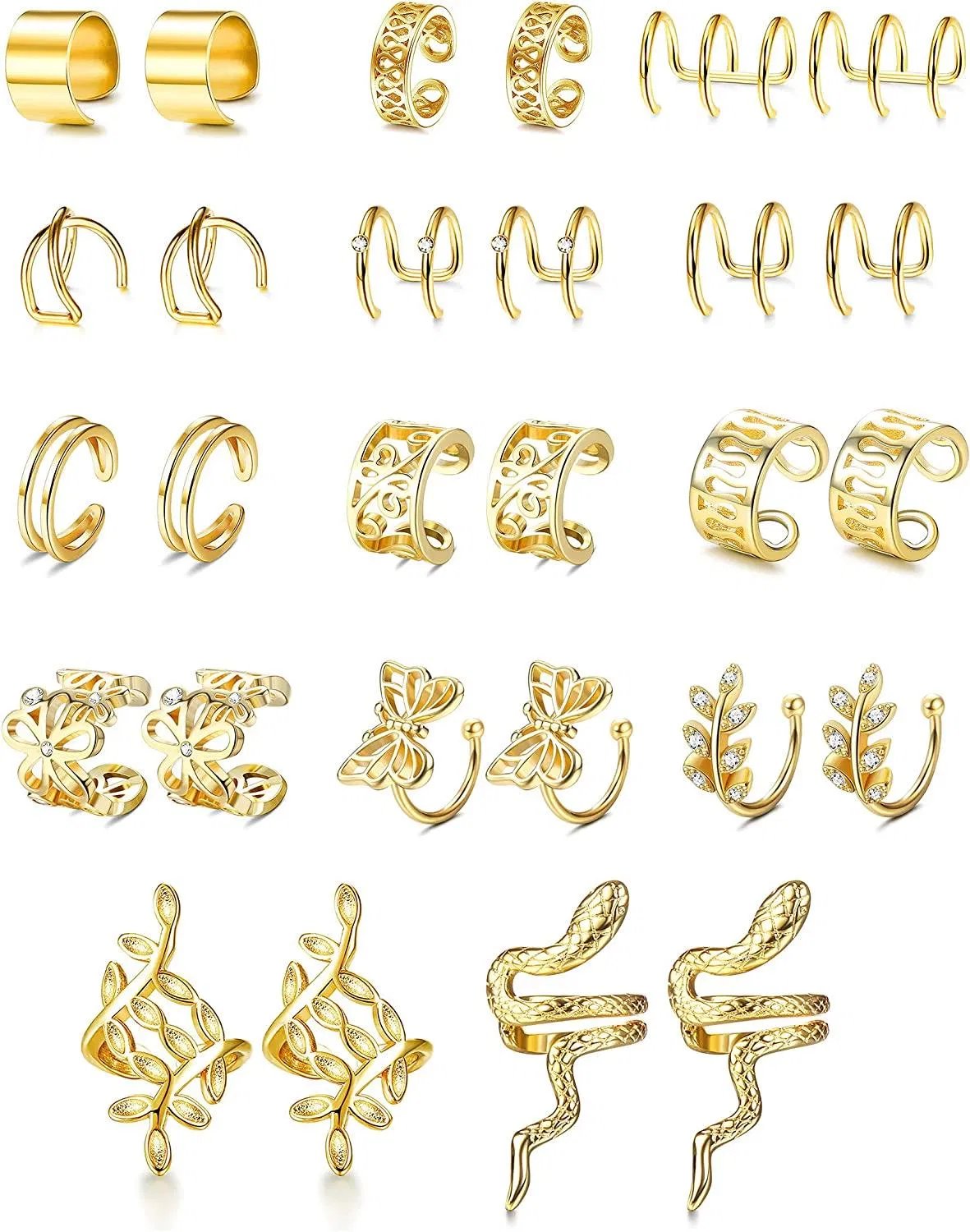 Ear Cuffs for Women Men Snake Butterfly Leaf Ear Cuff Earrings Non Piercing Fake Wrap Earrings Clip On Cartilage Helix Conch Adjustable - Grocery