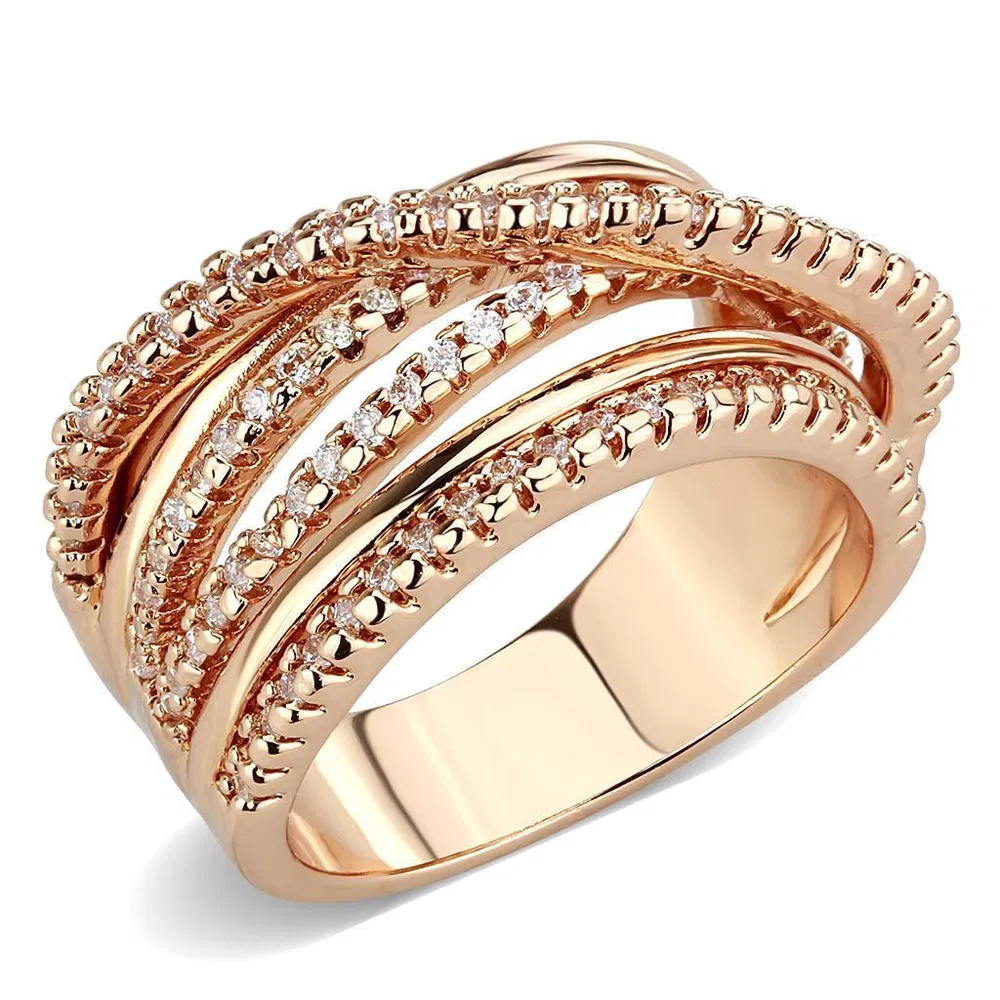 3W1586 - Rose Gold Brass Ring with AAA Grade CZ in Clear - Grocery