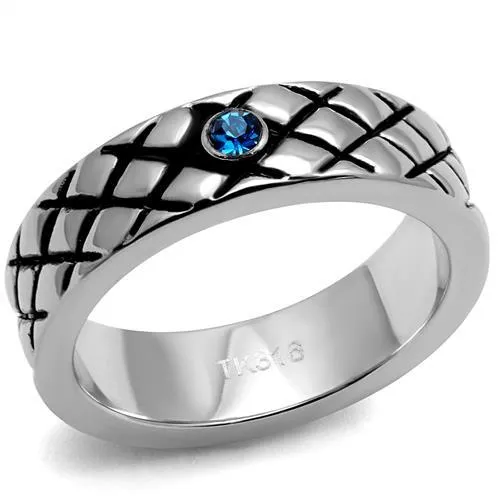 TK2565 - High polished (no plating) Stainless Steel Ring with Top Grade Crystal in Sea Blue - Grocery