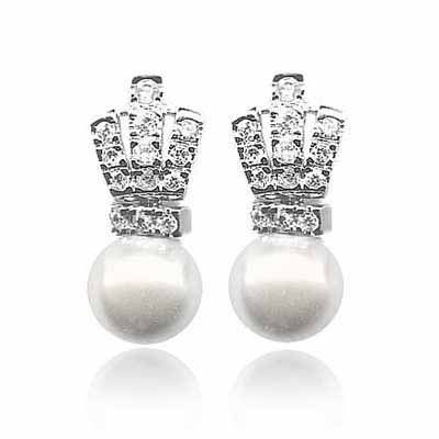 Sterling Silver CZ and Simulated Pearl Earrings - Grocery