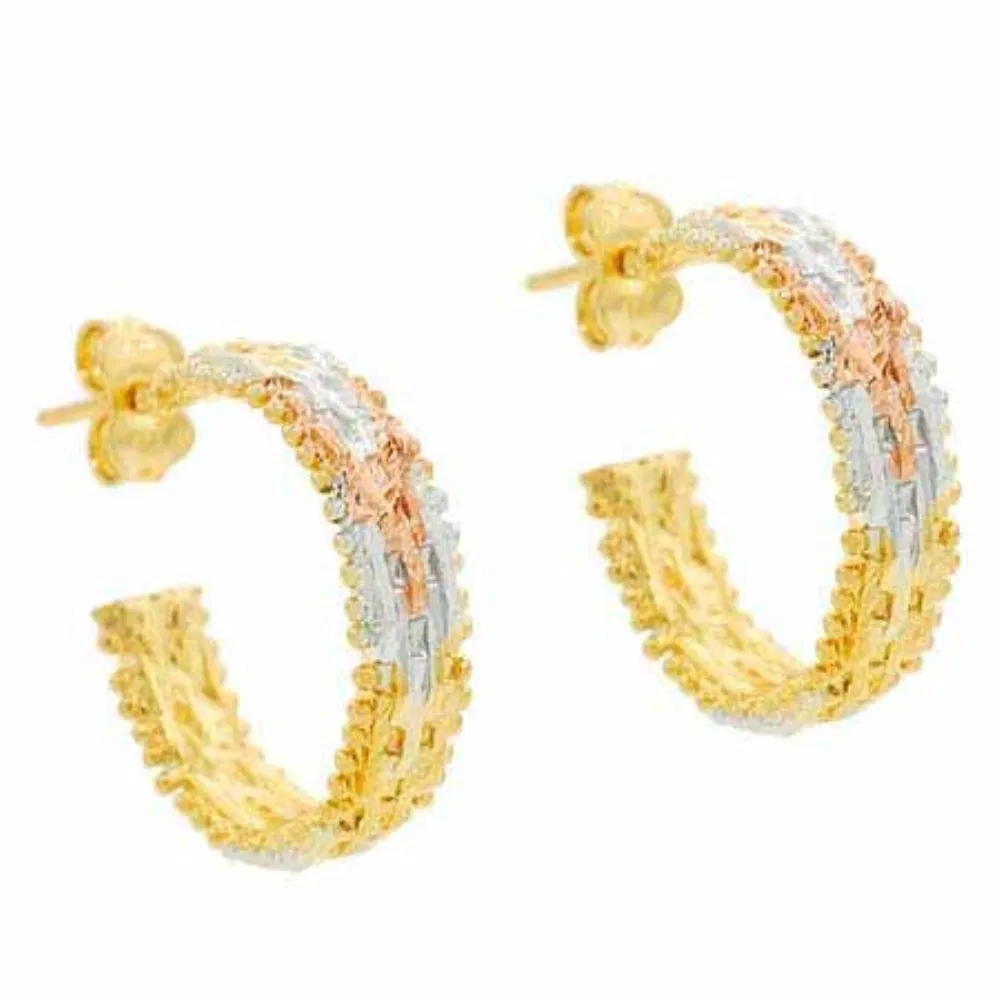 18K Gold over Sterling Silver Tri Color Gold Half-Hoop Earrings - Grocery