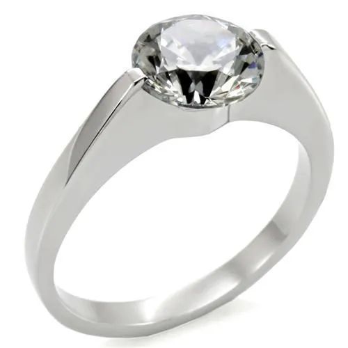 TK012 - High polished (no plating) Stainless Steel Ring with AAA Grade CZ in Clear - Grocery