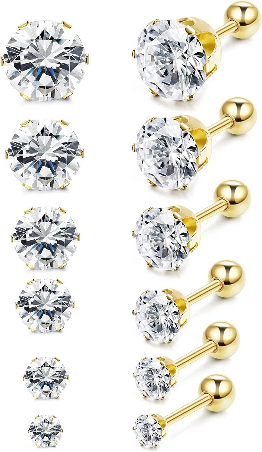 CZ Stud Earrings for Women Men Stainless Cubic Zirconia Earrings Set Screwback - Grocery