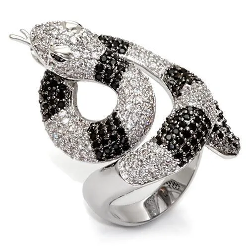 1W081 - Rhodium + Ruthenium Brass Ring with AAA Grade CZ in Black Diamond - Grocery