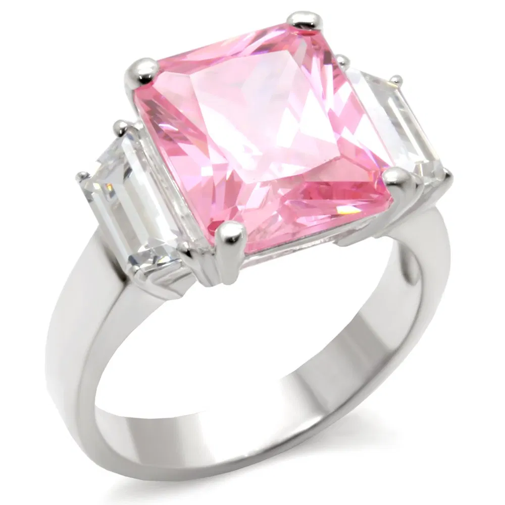 34102 - High-Polished 925 Sterling Silver Ring with AAA Grade CZ in Rose - Grocery