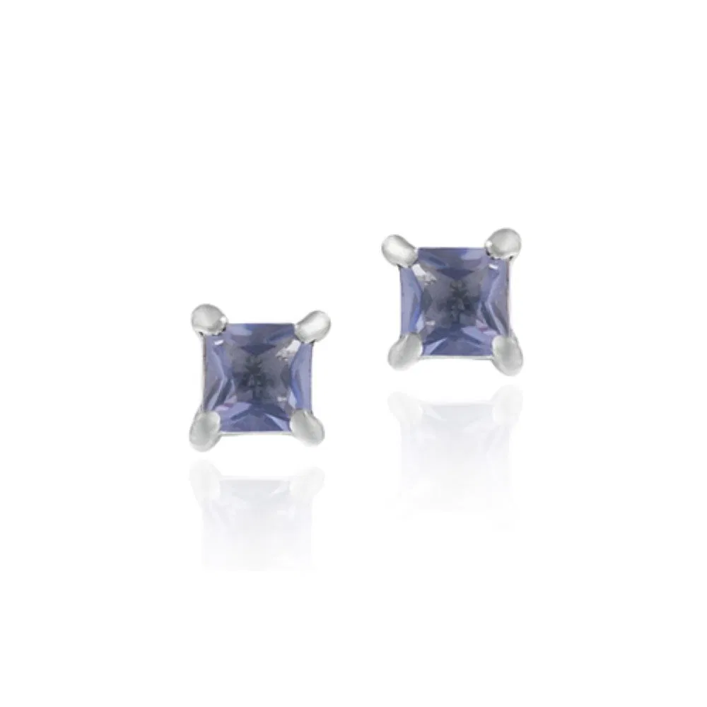 Sterling Silver Tanzanite CZ Square Stud Earrings - Grocery