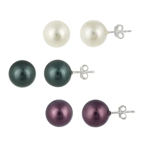 Sterling Silver Cream, Burgundy, Tahitain Swarovski Elements Pearl Earrings Set - Grocery