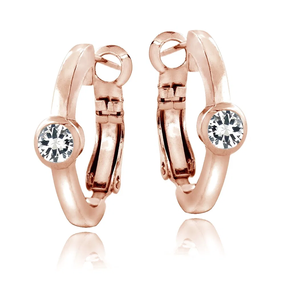 Rose Gold Tone Created White Sapphire Round Clutchless Earrings - Grocery