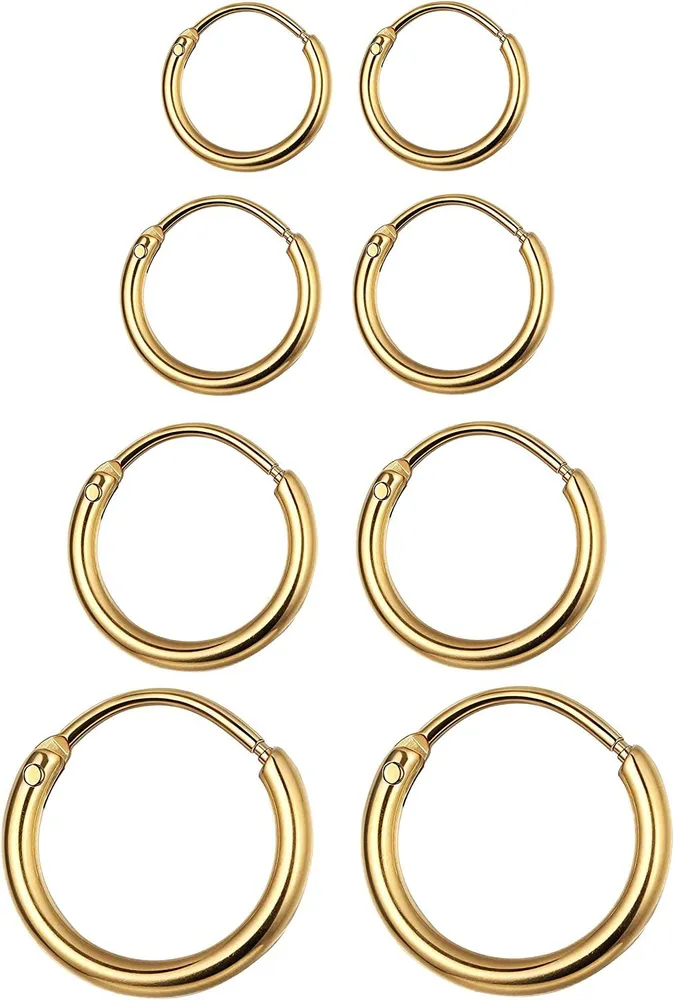 4 Pairs Stainless Basic Small Large Endless Hoop Earrings Silver Golden Rose Tone Hoop Earrings 10-20MM - Grocery