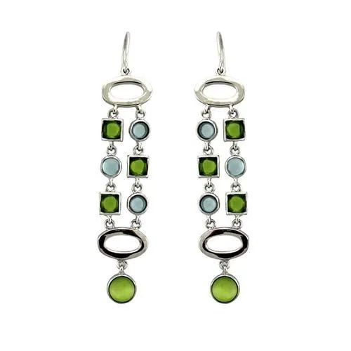 LOAS1334 - Rhodium 925 Sterling Silver Earrings with AAA Grade CZ in Peridot - Grocery