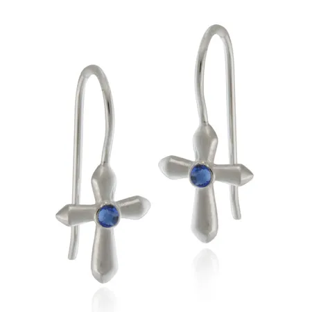 Sterling Silver Tanzanite CZ Cross Drop Earrings - Grocery