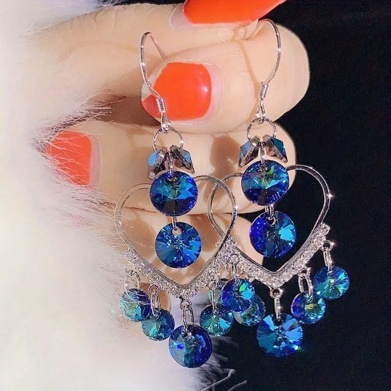 1 Pair Luxury Hook Dangle Earrings Love Heart Dangle Earrings Bridal Wedding Party Jewelry Gifts For Women Mom Wife Daughter Girlfriend - Grocery