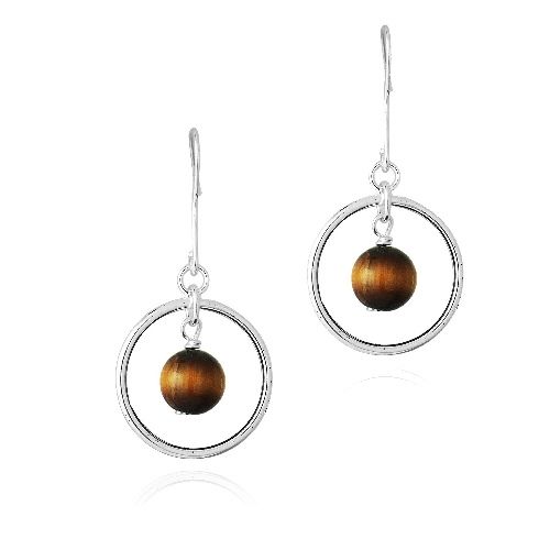 Sterling Silver Tigers Eye Bead & Circle Dangle Earrings - Grocery