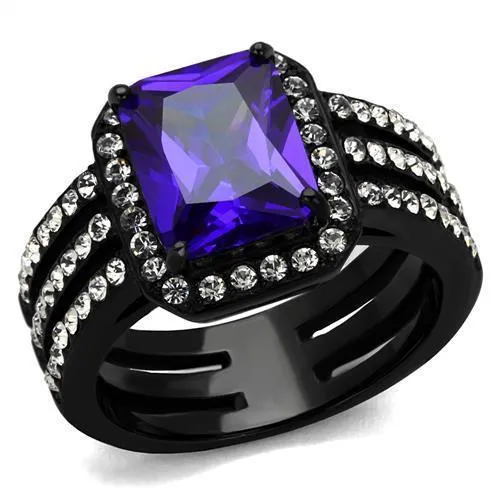 TK2486 - IP Black(Ion Plating) Stainless Steel Ring with AAA Grade CZ in Tanzanite - Grocery