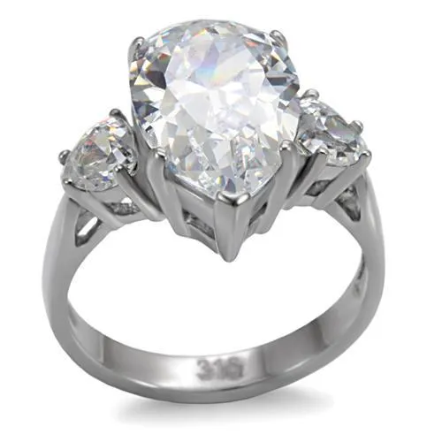 TK076 - High polished (no plating) Stainless Steel Ring with AAA Grade CZ in Clear - Grocery