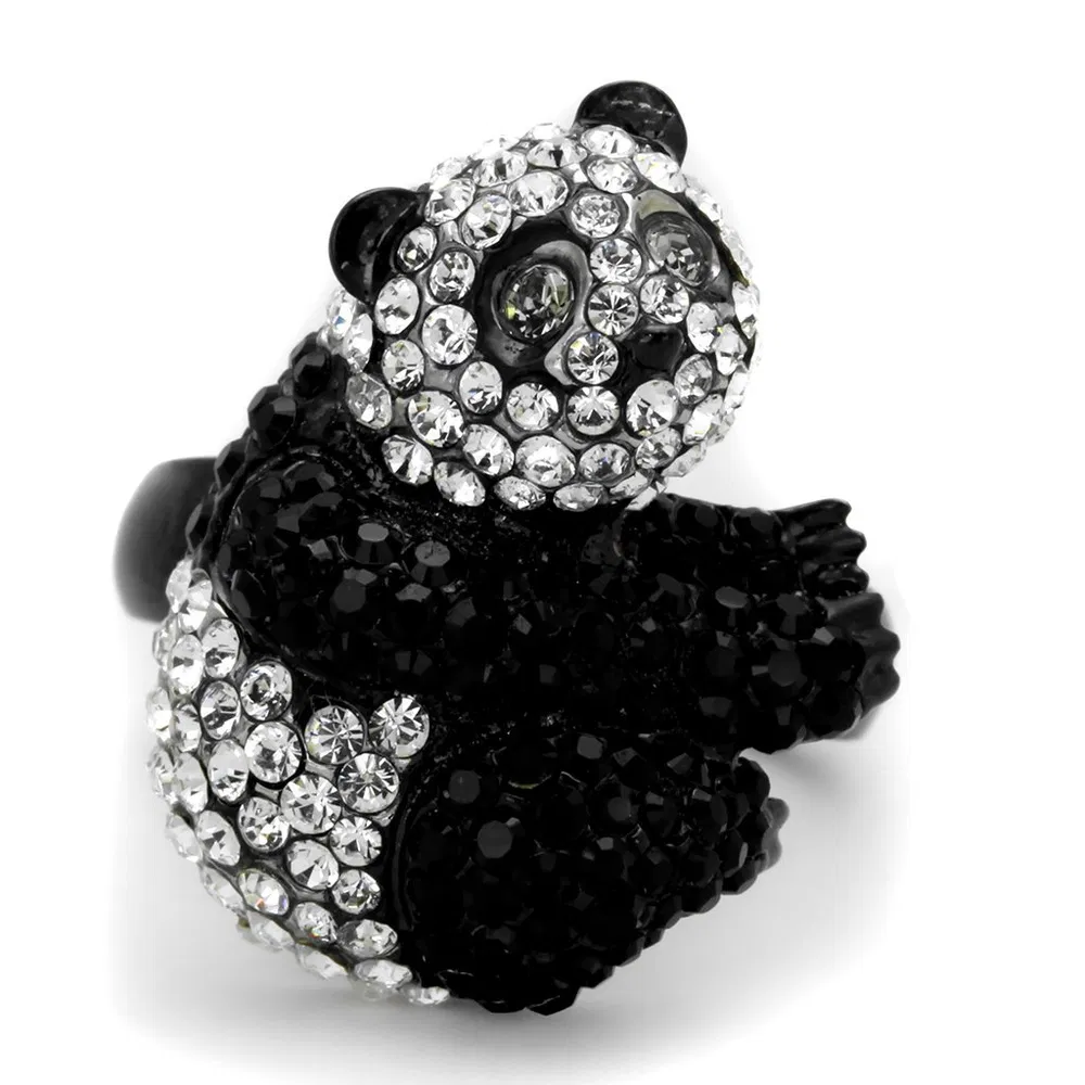 TK1735 - Two-Tone IP Black Stainless Steel Ring with Top Grade Crystal in Black Diamond - Grocery