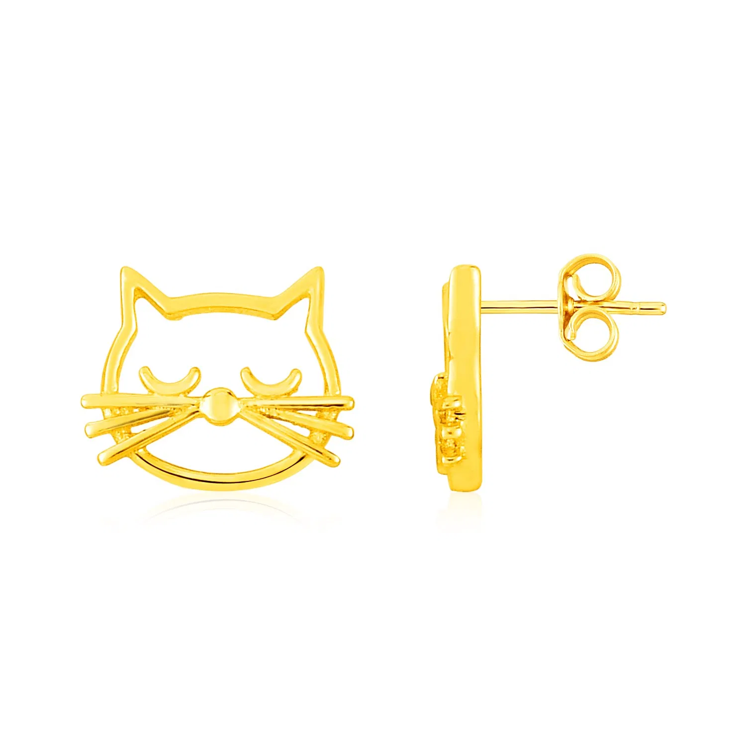 14K Yellow Gold Cat Head Earrings - Grocery