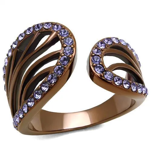 TK2755 - IP Coffee light Stainless Steel Ring with Top Grade Crystal in Tanzanite - Grocery