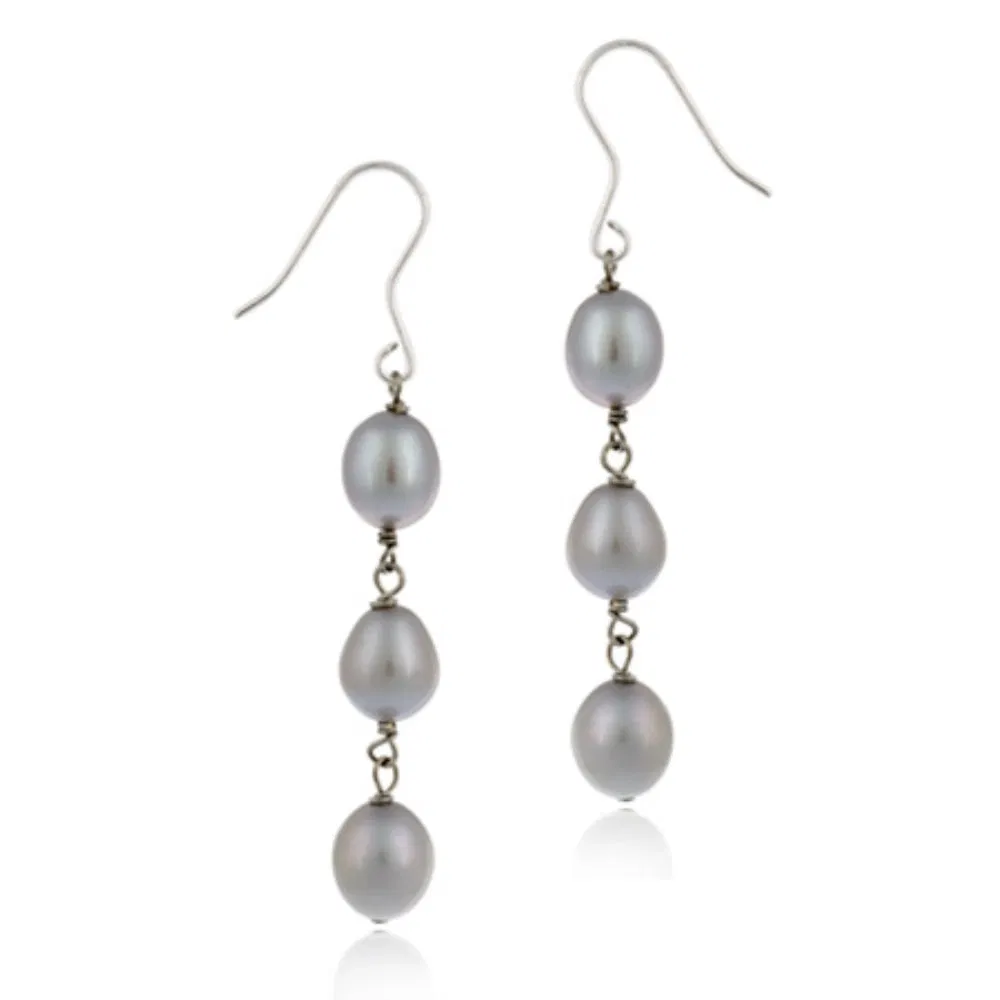 Sterling Silver Baroque Freshwater Cultured Gray Pearl Drop Earrings - Grocery